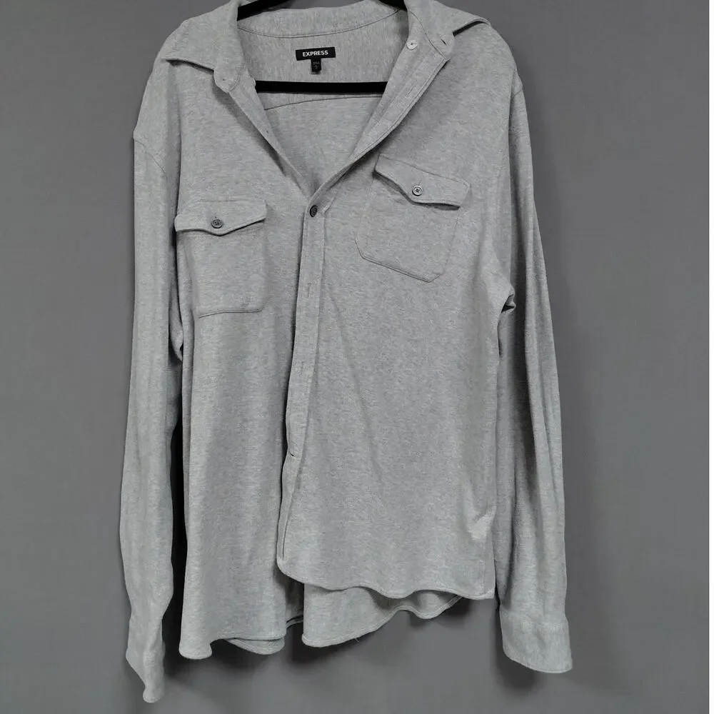XPRESS Cotton Blend Knit Long Sleeve Collared Button-Up Size L